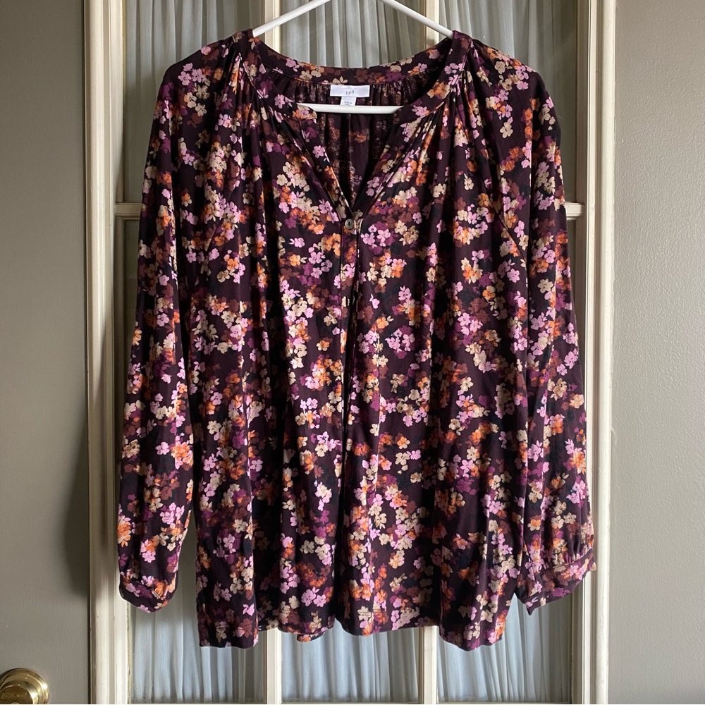 J. Jill Floral Peasant Blouse in Burgundy and Pink
